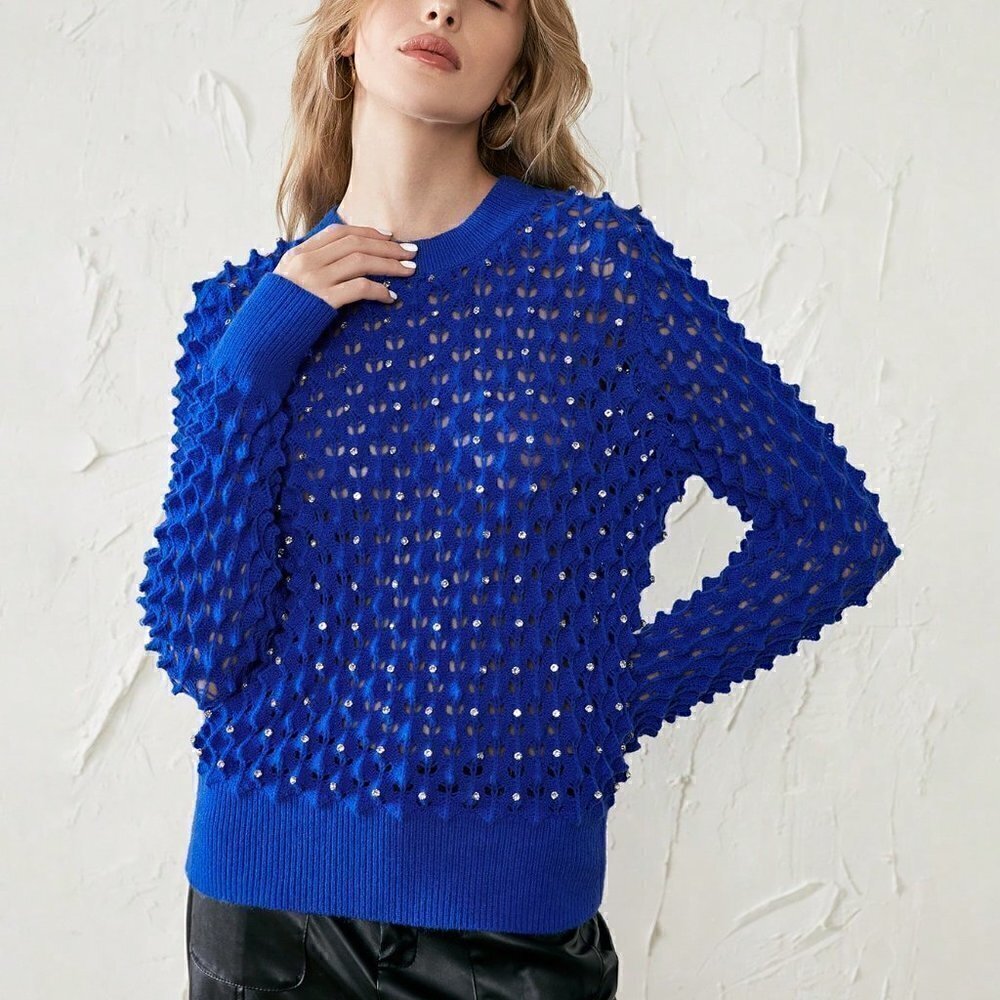 Pointelle Knit Sweater Blue
